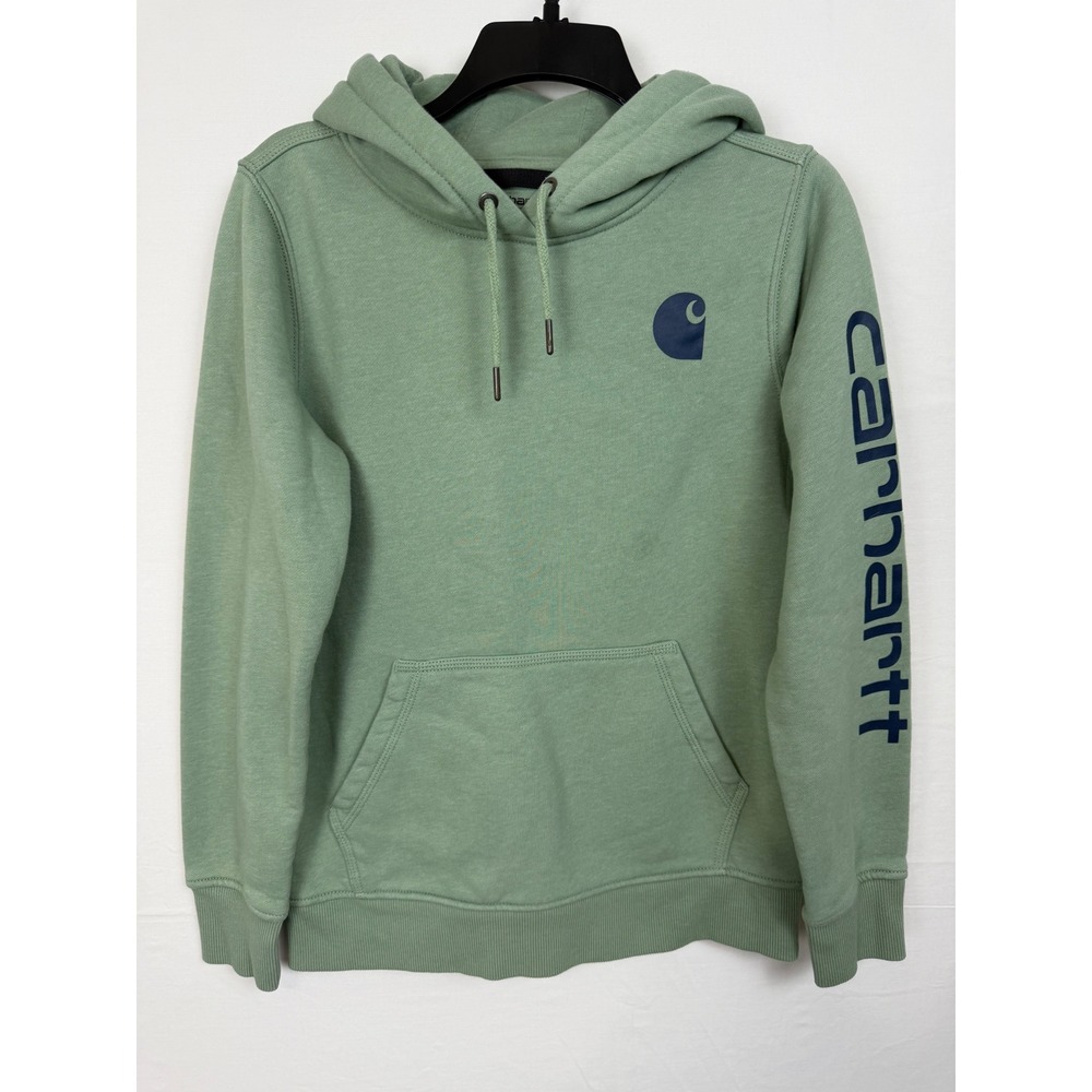Carhartt Womens Cotton Blend Hoodie S Green Relaxed Fit Graphic Sleeve TS0288-W